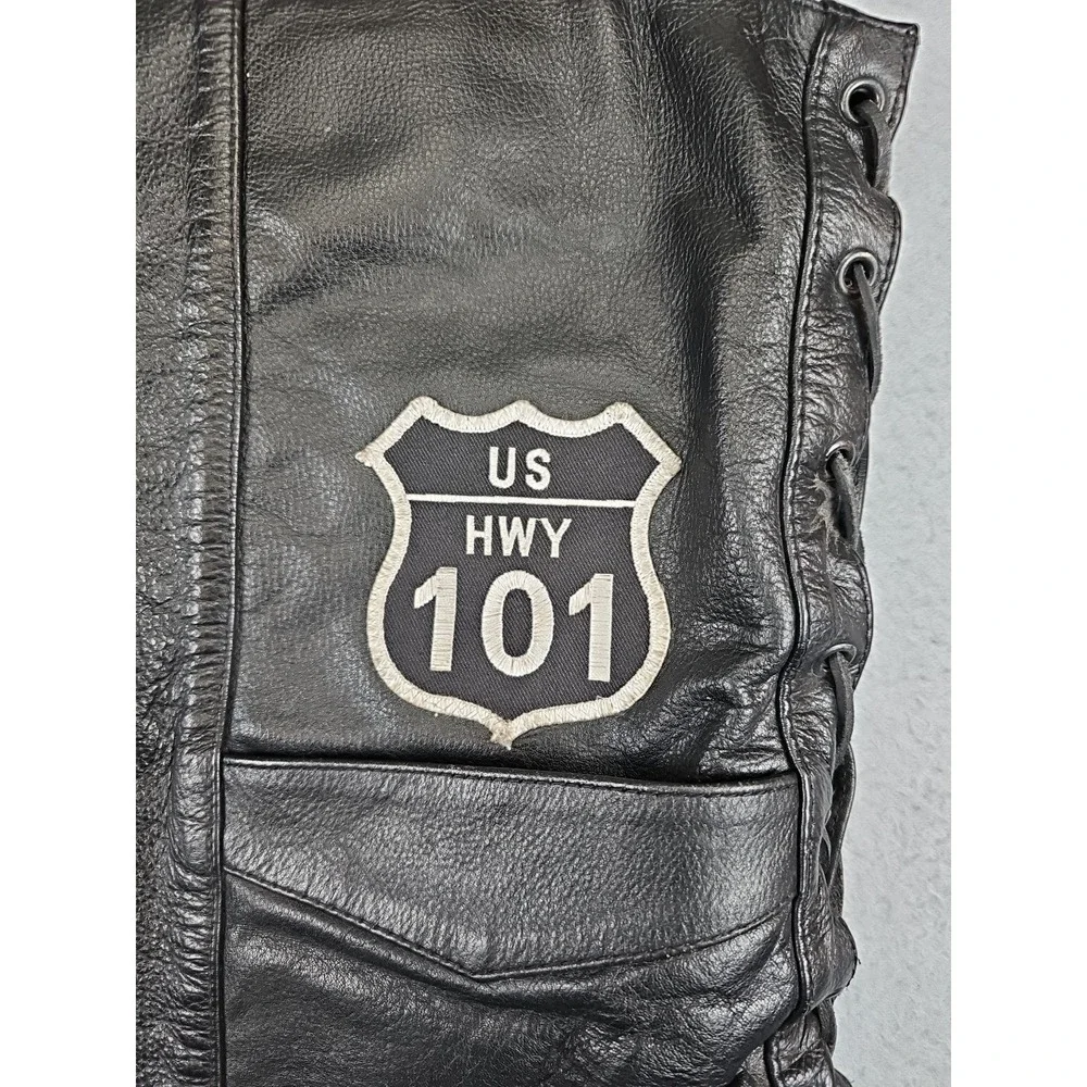 FMC Black Leather Motorcycle Vest Size 40 Harley Davidson 9/11 Memorial HWY 101